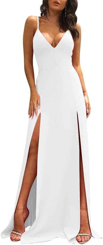 Women's Sexy Sleeveless Spaghetti Strap Backless Split Cocktail Long Dress