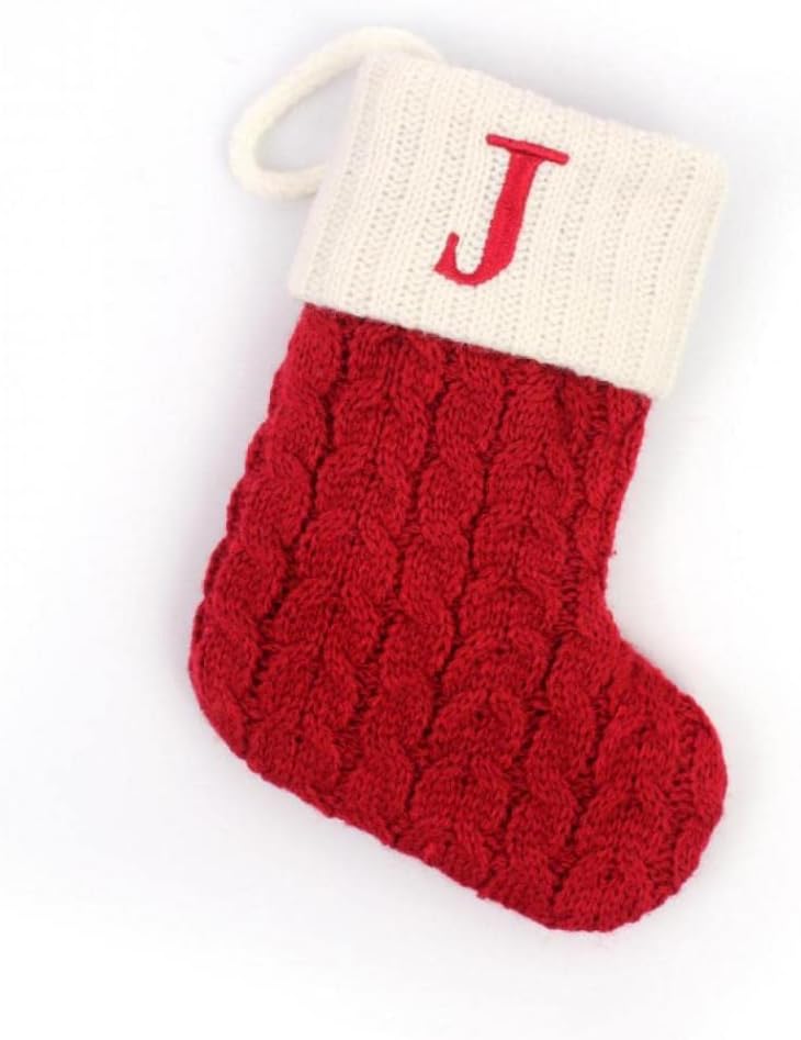 Stockings & Holders - Christmas Stocking with 26 Letter, Initial Embroidered Mini Cute Christmas Stockings Cotton Cord with White Super Soft Plush Cuffs Christmas Decorations, 5.5 * 7.1 in (J)