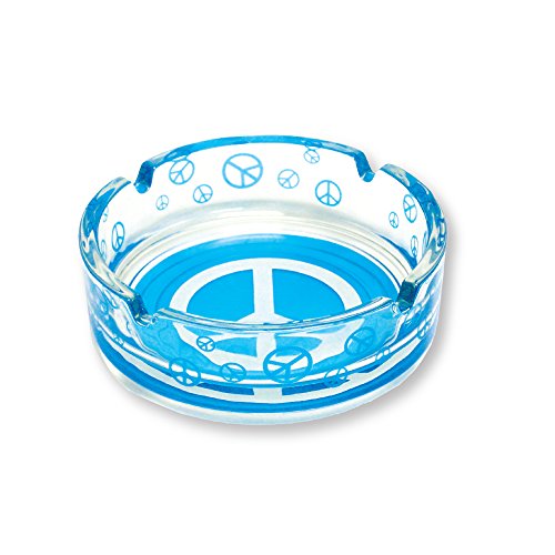 Ashtray Glass 4" Unique Glass Peace Sign Ashtray Hippie Novelty Cigarette Ashtray (Blue)