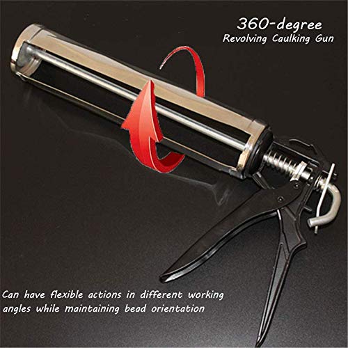 Caulking Gun 10 oz Cartridge, Hand Caulk Guns with Comfort Grip, Heavy Duty Rotating Frame, 10:1 Thrust Ratio (Silver) - Thumbnail 2