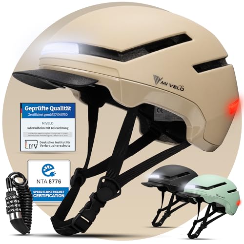 MIVELO Fahrradhelm Damen Herren Erwachsene mit Licht inkl. Helmschloss, NTA Zertifiziert bis 45km/h, Helm geeignet für E-Bike & S-Pedelec, Radhelm Ult