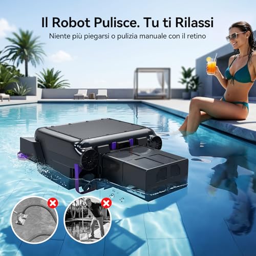 Redkey S500 Robot Skimmer Solar Pool, Robot Solar Pool Surface 24/7, Double Motors, Dual Charging System, Intelligent Obstacle Detection, Fine Filtration System 200µm