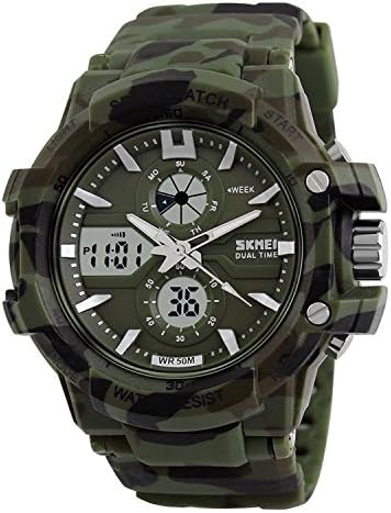 Jsk Analog- Digital Military Print Round Case Green Dial Men's Sport Watch