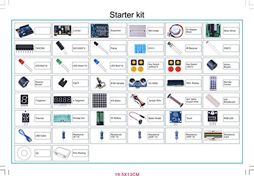 Quimat Project Super Starter Kit with Free Tutorial Complete Robotics Sensor Kit with Breadboard,Protoboard, Board,5V Relay,Power Supply Module,Stepper Motor, Compatible with ArduinoIDE
