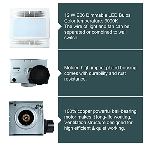 Ultra Quiet Bathroom Exhaust Fan with LED Light 90CFM 1.5 Sone Bathroom Ventilation Fan with