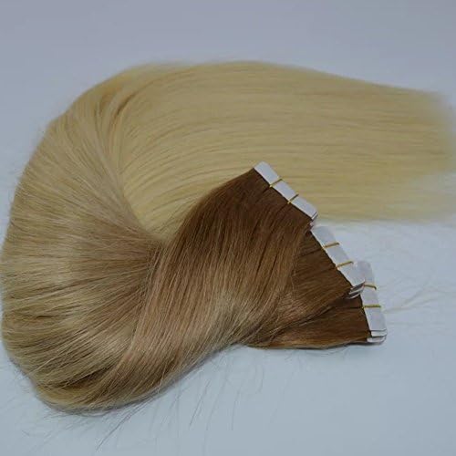 20" 20 Pcs 50 Gram #8 Light Brown Fading to #613 Golden Blonde Ombre Hair Extensions Straight Tape on Hair Extensions Glue In Extensions