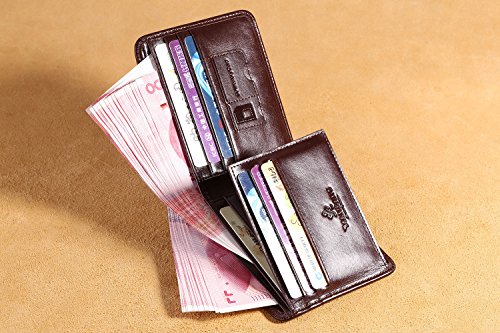 MANBANG Men's Genuine Cowhide Leather Extra Capacity Bifold Wallet Coffee