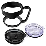 Stainless Steel Tumbler Handle Set with 2 Lids Clear & Grey(Smoke) - Quality Accessory with Safe and Anti-Slip Grip - Splash and Heat Resistant - for 30 Oz Yeti, RTIC, ORCA, Bold Steel, and others