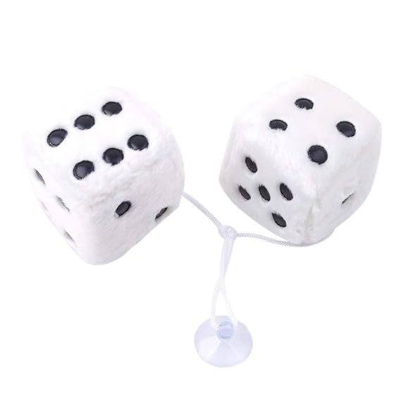 Fliyeong Premium Flauschige Würfel hängen Plüsch Würfel Würfel mit Saugern für Auto Interieur Ornament Dekoration weiß