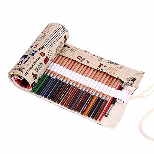 Aobiny Pencil Case Travels Handmade 36 Holes Roll Pencil Box School Bags