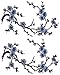 Emmas Two Asian Cherry Blossom Sakura Flower Iron on Embroidered Appliques Patch Japanese Chinese (Blue)