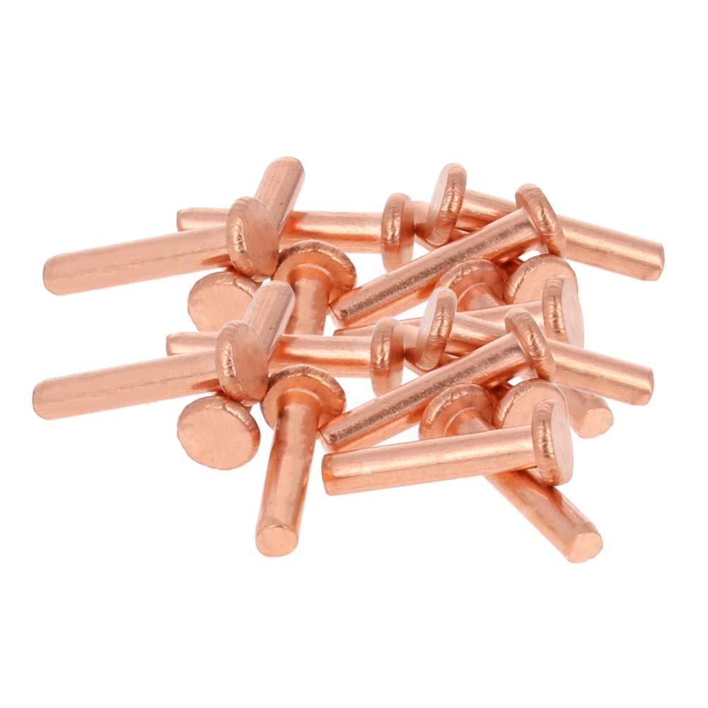 MroMax Diameter 4mm Long 20mm Flat Head Bolts Copper Solid Rivets Fasteners Rivets Copper Tone 50pcs