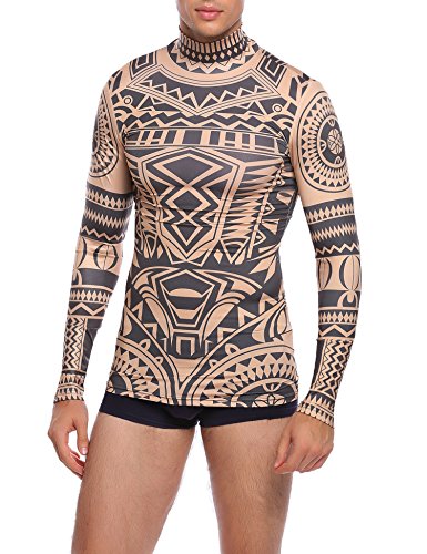 Coofandy Men’s Tattoo multi-coloured tribal inspired print long sleeve shirt Blue Medium