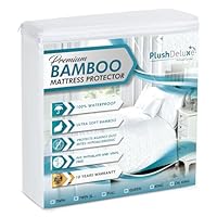 PlushDeluxe Premium Bamboo Mattress Protector – Queen Size, Waterproof, & Ultra Soft Breathable Noiseless Washable Bed Mattress Cover for Comfort & Protection - White