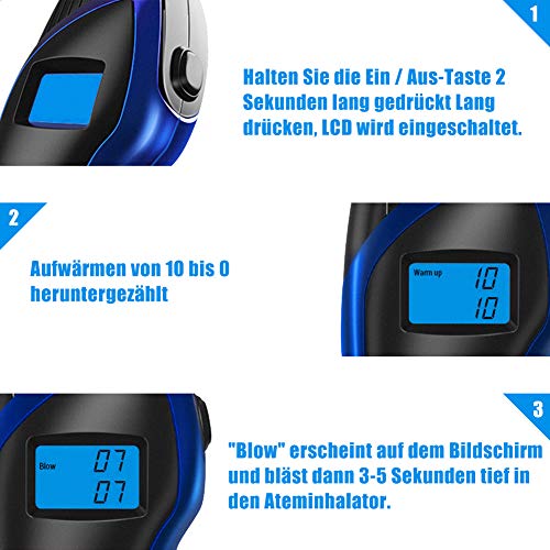 MELORIY Upgrade Alkoholtester Polizeigenau - Promille-Tester Alkomat mit 11 Mundstücke und 1 Stofftasche
