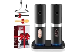 Rechargeable Electric Salt and Pepper Grinder Set with Double Charging Base, Support Battery Operated, Refillable Spice Autom