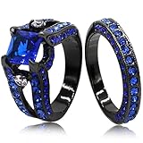 Black Blue Princess Cut Cubic Zirconia Wedding Ring Set (6)