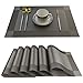 SINTELINE Placemats Easy to Clean Plastic dining table place mats Washable PVC Woven Vinyl Placemat for Kitchen Table Mats Set of 6(Silver, 6)