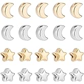 UNICRAFTALE 20Pcs 2 Colors Moon Star Beads Minimalist Loose Beads Metal Dainty Celestial Spacer Bead Simple Bead for DIY Bracelet Necklace Jewerly Making Women