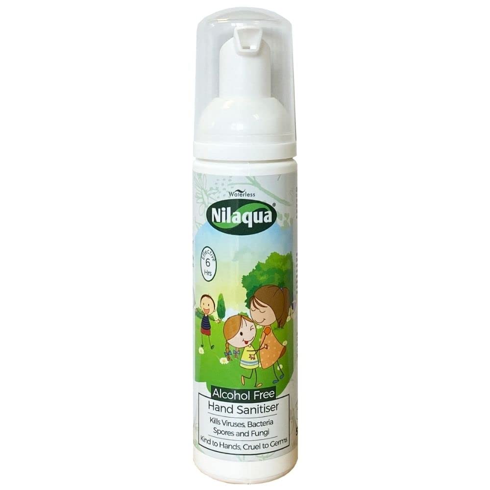 Nilaqua Little Hands Foaming Hand Sanitiser, Alcohol Free, Pocket Travel, Kind To Hands and Non Drying 50ml - Antibacterial and Antiviral Foam