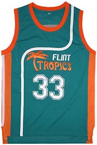 AMISHU Mens 33 Flint Tropics Jackie Moon Semi Pro Basketball Jersey S-XXL (Medium, Green)