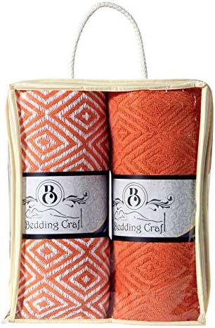 Bedding Craft 100% Soft Cotton Chevron Throw Blankets (Set of 2)–Throws and Blankets for Sofa–Super Soft Cotton Throw Blanket– Couch Blanket–50”x60” Indoor–Outdoor Throw Blanket, Coral Throw Blankets