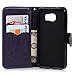 Badalink Galaxy S6 Case,Samsung Galaxy S6 Case - Wallet Flip Stand Case Embossed Plants PU Leather Case Shockproof Soft TPU Inner Bumper Slim Protective Card Slots Wrist Strap Cover Purple
