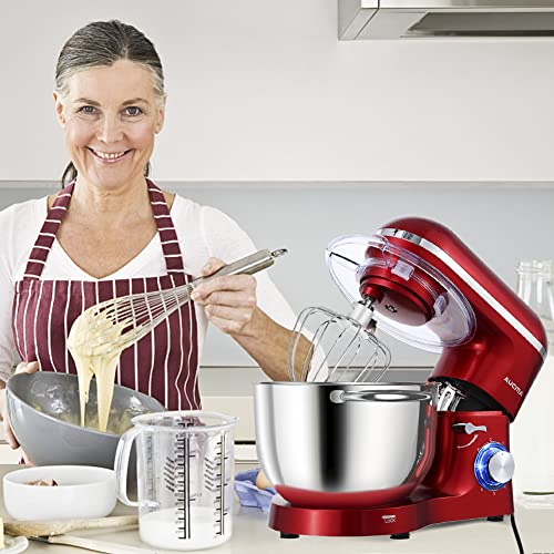 Aucma Stand Mixer,6.5-QT 660W 6-Speed Tilt-Head Food Mixer, Kitchen Electric Mixer with Dough Hook, Wire Whip & Beater 2 Layer Red Painting (6.5QT, Red)