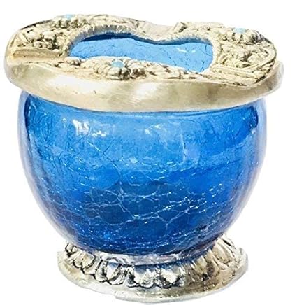 Metal Stone Carving Glass Ash Tray with Blue Colour(Pillar Shape)