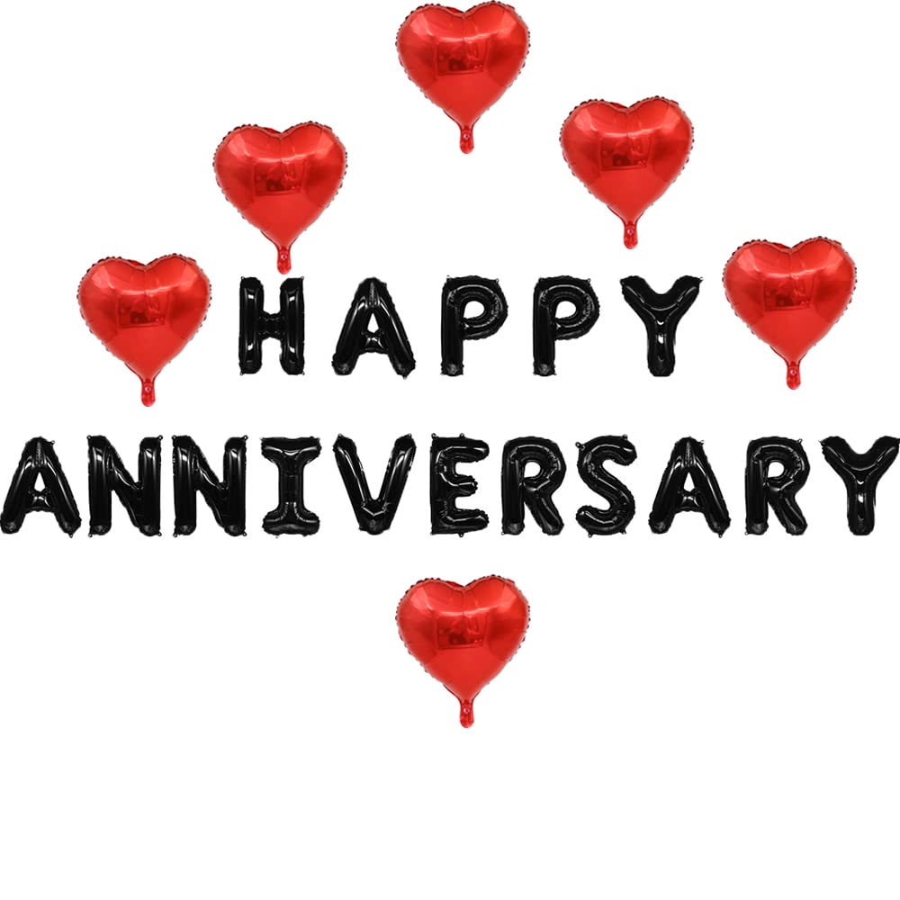 Photo 1 of KUNGOON Happy Anniversary Balloon Banner, Valentine's Day/Wedding Decorations, Love & Anniversary Party Supplies, 16 Inch Black & Red Aluminum Foil
