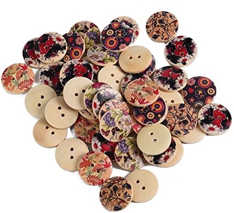Dette 50pcs Mixed pattern Wood Buttons 2 Holes Sewing 20mm Craft Lots DIY Buttons