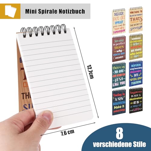 HAKACC 8 Stück Pocket Notizbuch, 50 Blatt Spiral-Notizblock Mini Notizblock Spirale Notizbuch Inspirierende Notizblöcke Mini Motivierendes Notizbuch Liniertes für Schule Büro Heim Reise