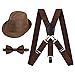 2.5cm Elastic Braces 3 Clip Suspender and Bow Tie Set with Hat for Kids, Coffee