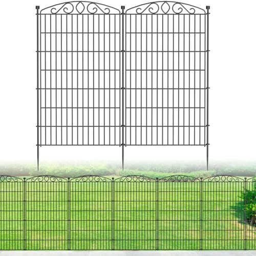 10 Paneele Gartenzaun – 115 cm hoch x 5,5 m lang, ohne Graben, rostfreier Metall-Hundezaun zum Einstecken für Hunde & Kaninchen, dekorative Einfriedun