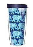 Blue Elephants on Blue Traveler 16 Oz Tumbler Cup with Navy Lid