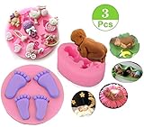 Mity Rain Baby Cake Fondant Mold,3D Silicone Baby Feet,Sleeping Baby, Baby Shower Theme Cake Decorating Mold,Chocolate Mold Baking Tool, Set of 3