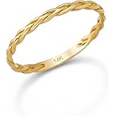 GA GOLD OF AMERICA 14K Real Solid Gold Ring for Women, Braided Band, Minimalist Stackable Band for Women, Thickness 1.65 mm
