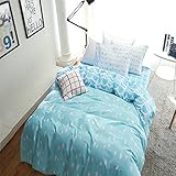 H&C 100% Cotton 600T Duvet Cover Set Without Comforter 3-Piece Pin Tree in White Pattern Light Blue Background Twin Size Modern Simple Style