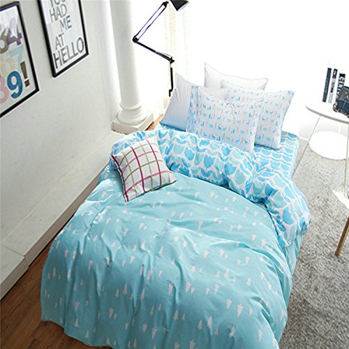 H&C 100% Cotton 600T Duvet Cover Set Without Comforter 3-Piece Pin Tree in White Pattern Light Blue Background Twin Size Modern Simple Style