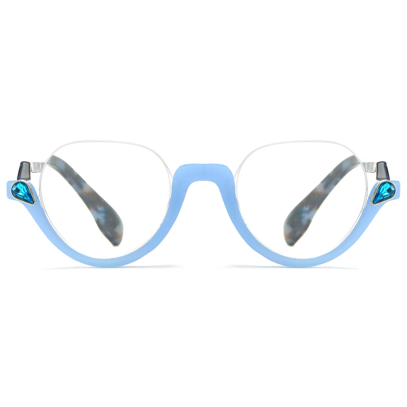 ABETOS Half Frame Reading Glasses Men Women Large Retro Clear Half Rim Eyeglasses Spring Hinge Fashion Readers 1.0 1.5 2.0 2.5 3.0, Blue 2.0