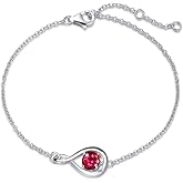 FANCIME Valentines Day Gift Love Bracelet 925 Sterling Silver Infinity Birthstone Bracelets for Women Fine Jewelry Birthday Gifts for Her Mom Wife, Chain Length 6.7"+1.2" Extend