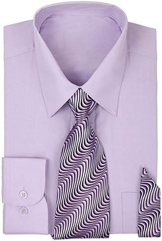 Urban Fox Men's Long Sleeve Dress Shirt with Matching Tie & Handkerchief Set | Dress Shirts for Men | Button Up Shirt
