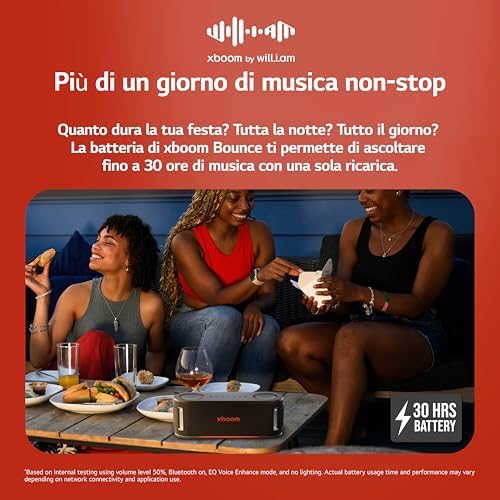 xboom Bounce,Speaker Bluetooth Portatile, Cassa Altoparlante Impermeabile e Antipolvere IP67, Fino a 30h di Autonomia,Compatibile con (Google, Siri, Alexa)