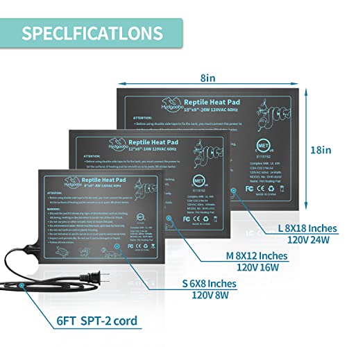 HYDGOOHO Reptile Heat Pad Under Tank Terrarium Heater MET Approved Waterproof Heat Mat Terrarium