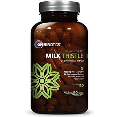 Organic Milk Thistle Capsules, 1500mg 4X Concentrated Extract is The Strongest Milk Thistle Supplement Available. Silymarin is Great for Liver Cleanse & Detox! 120 Vegetarian Capsules