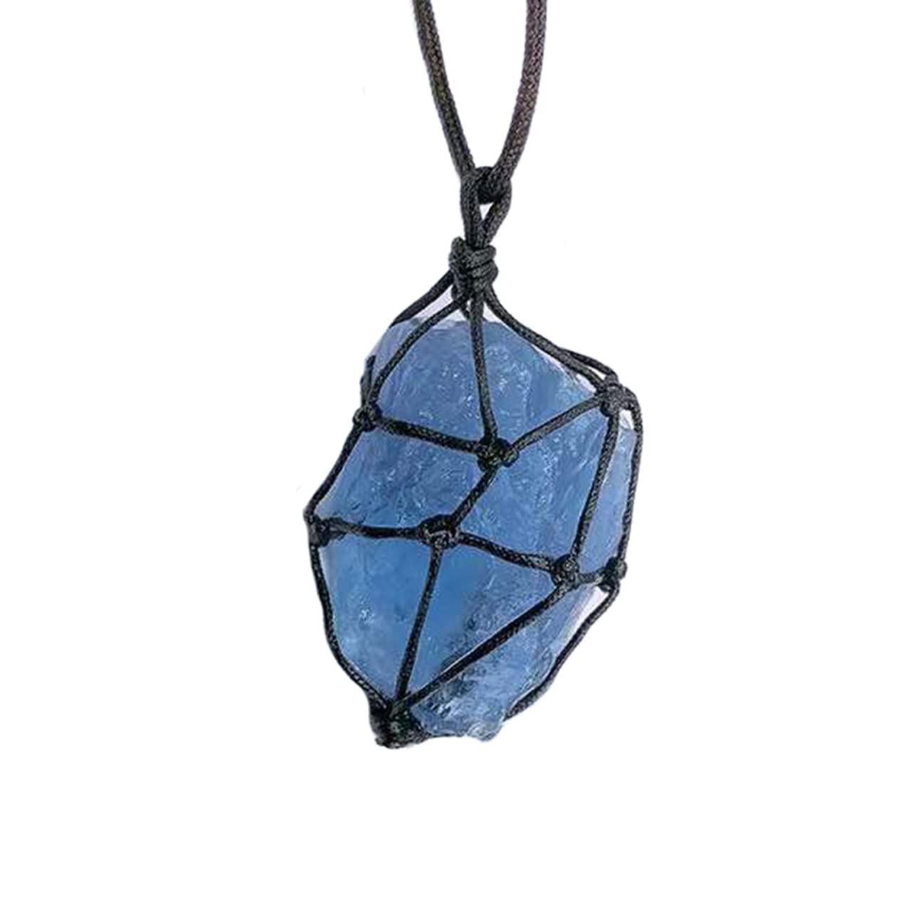 SEKDAQ Blue Fluorite Crystal Pendant Necklace Reiki Chakra Stone With Hand-woven Rope（Blue,Natural Rare）