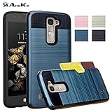 LG Escape 3 Case, LG Phoenix 2 Case, AnoKe [Credit Card Slots Holder][Not Wallet] Hard silicone Rubber Hybrid Armor Shockproof Protective Holster Cover Case for LG K8 - KLS Metal Slate