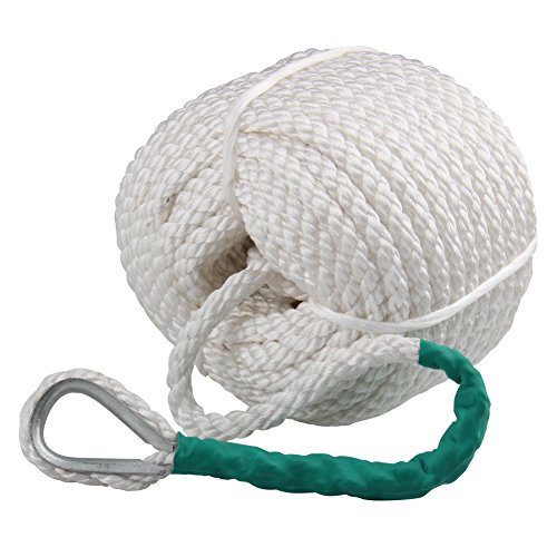 Bang4buck 3/4"x150' Nylon Twisted Three Strand Braided Anchor Rope Boat/ Sailboat/ Mooring/ Pull/ Docking Lines With Thimble- 12592LB Breaking Strain- Super Strong