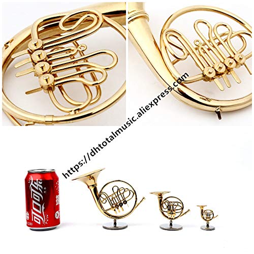 ZAMTAC Dh Miniature French Horn Replica with Stand and Case Dollhouse Accessories Mini Musical Instrument Decorations (Size: 5.5cm)