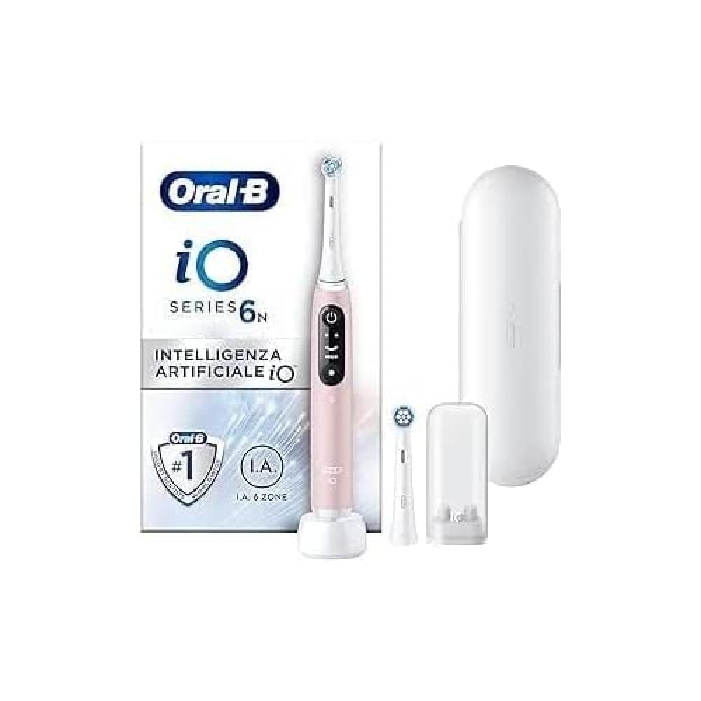 Oral-B iO Series 6N Elektrische Zahnbürste, Bluetooth, 5 Putzmodi, 2 Bürsten, 1 Reisetasche, Weiß/Rosa